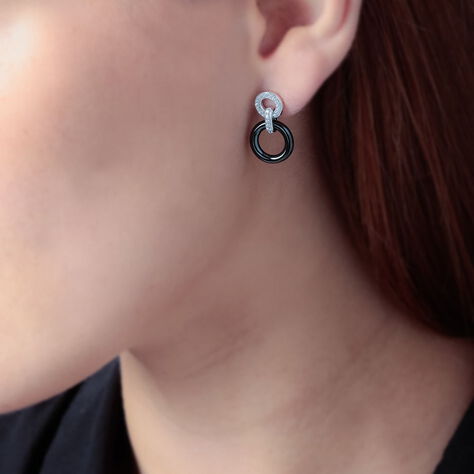 Boucles D'oreilles Pendantes Besmala Argent Oxyde Et Céramique - Boucles d'oreilles pendantes Femme | Histoire d’Or