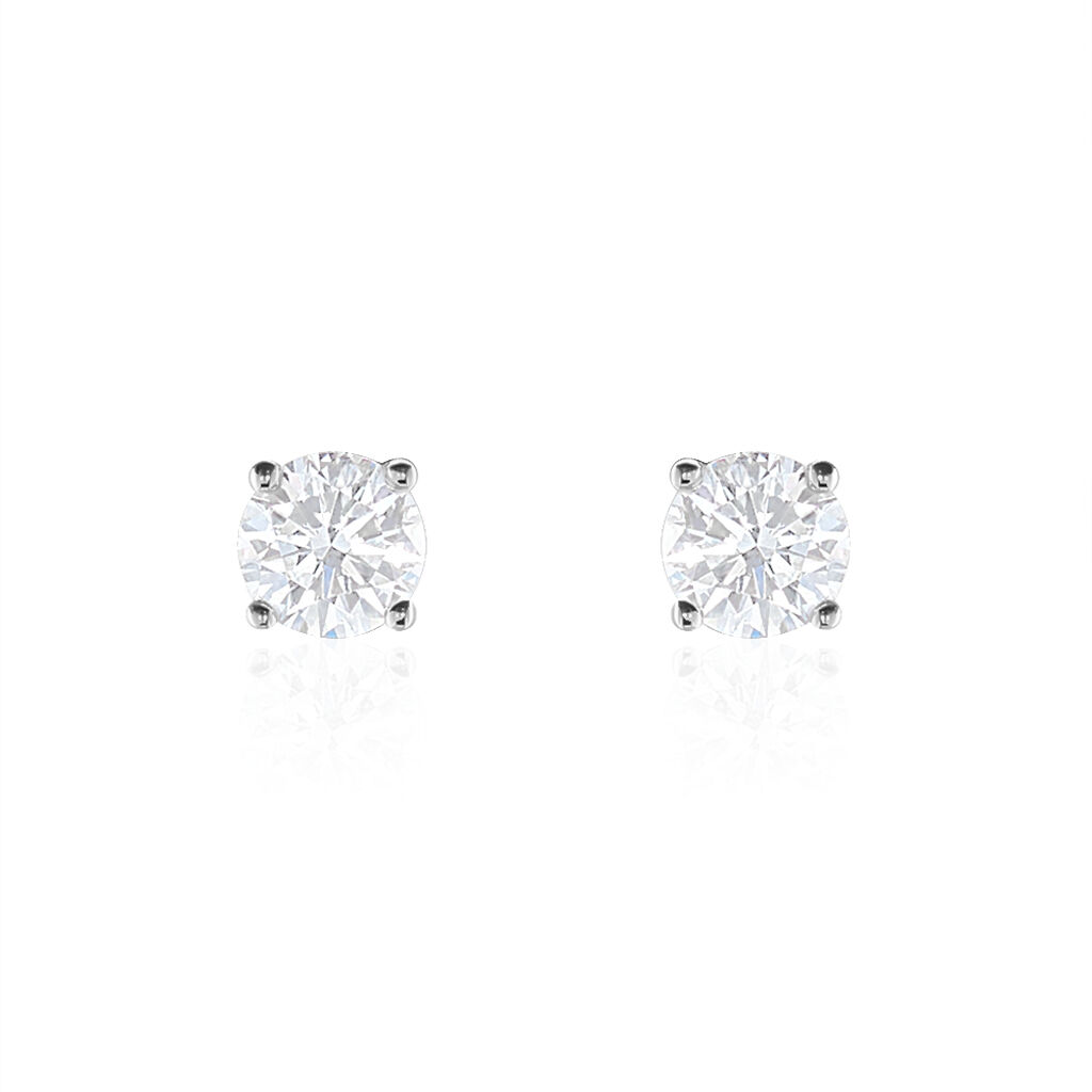 Boucles D'oreilles Puces 4 Griffes Or Blanc Diamant Synthetique - Clous d'oreilles Femme | Histoire d&rsquo;Or