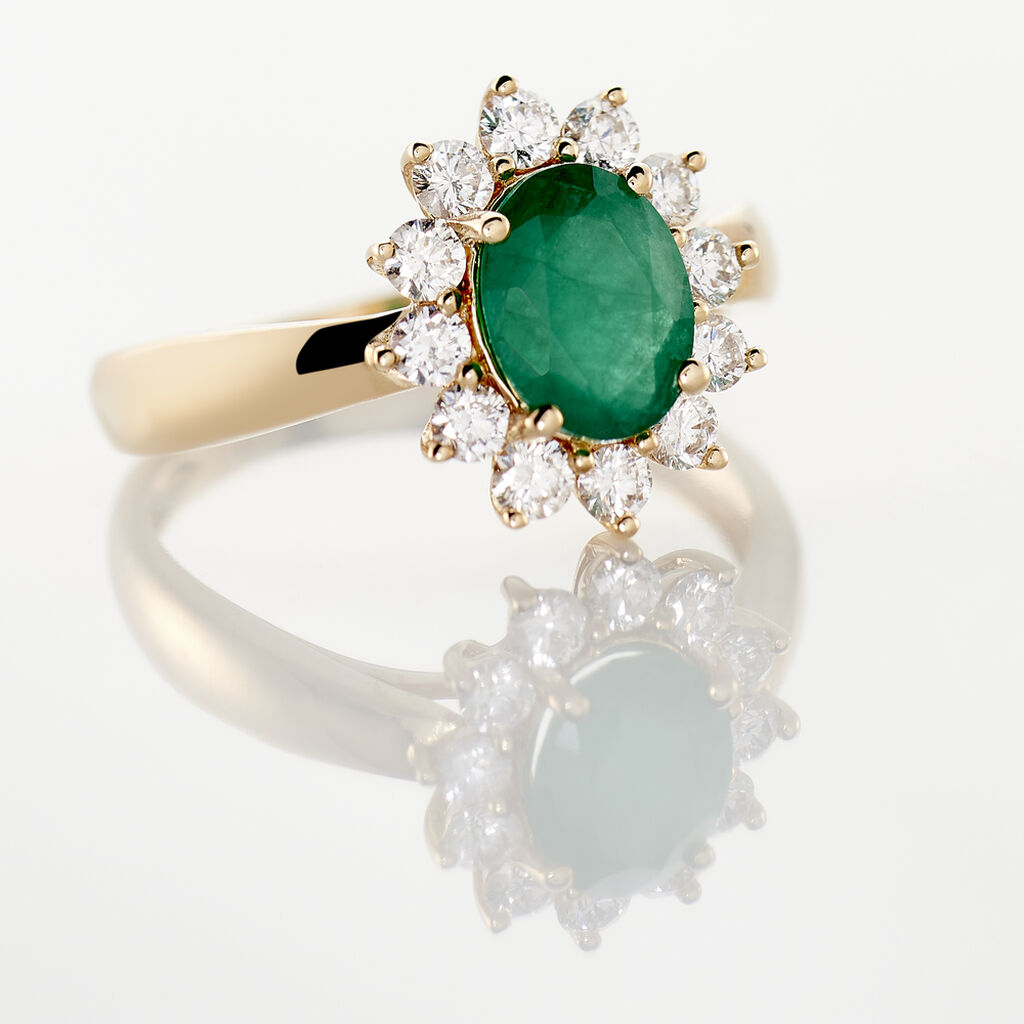 Bague Or Jaune Emeraude Diamants - Bagues solitaires Femme | Histoire d’Or