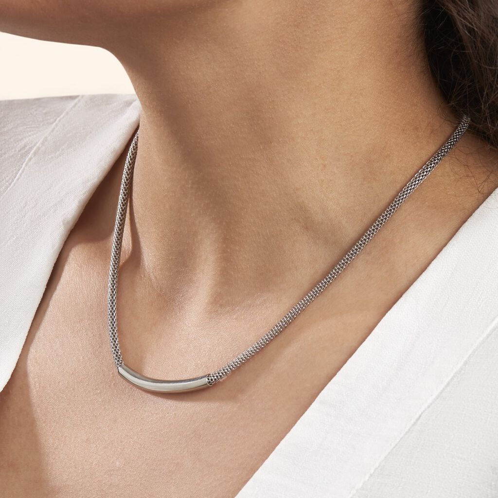 Collier Amadeo Maille Popcorn Acier Blanc - Colliers fantaisie Femme | Histoire d’Or
