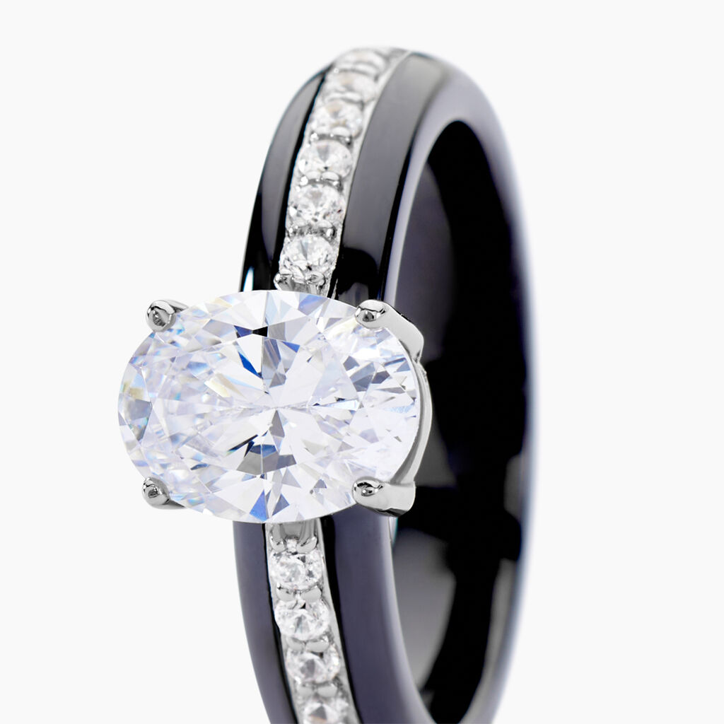Bague Solitaire Neville Argent Blanc Céramique Et Oxyde De Zirconium - Bagues solitaires Femme | Histoire d’Or