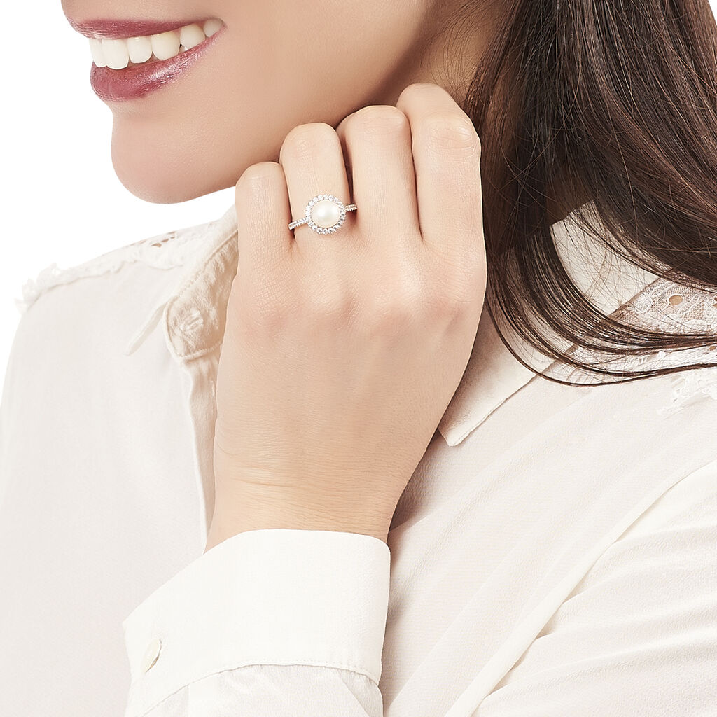 Bague Olivia Argent Blanc Perle De Culture Et Oxyde De Zirconium - Bagues avec pierre Femme | Histoire d’Or