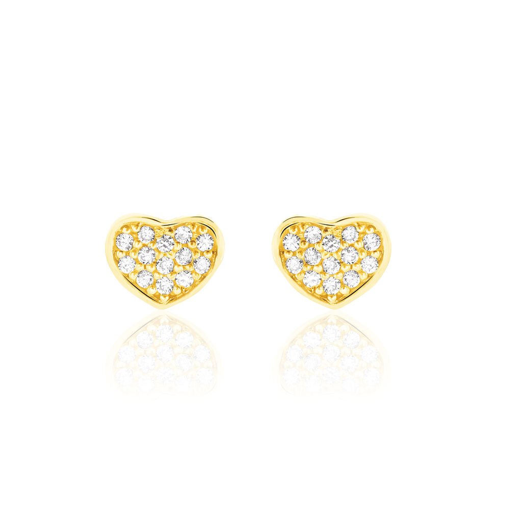 Boucles D'oreilles Puces Daria Coeur Plein Or Jaune Oxyde De Zirconium - Clous d'oreilles Famille | Histoire d’Or