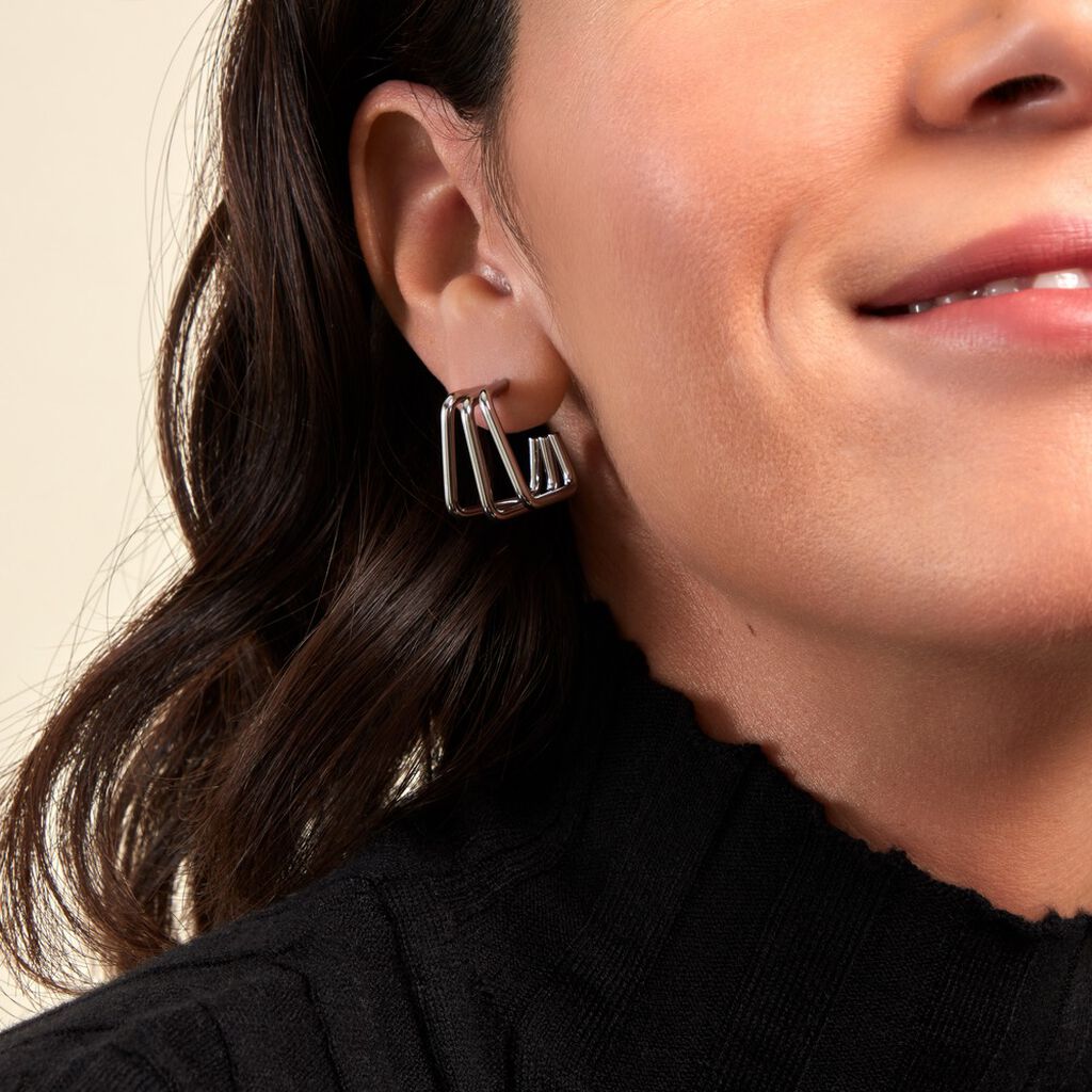 Créoles Stormie Acier Blanc - Boucles d'oreilles créoles Femme | Histoire d’Or