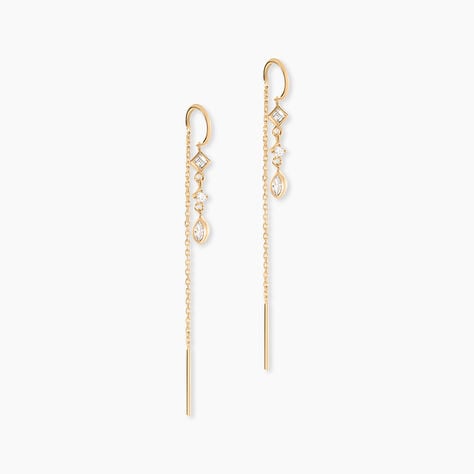 Boucles D'oreilles Pendantes Akoni Plaqué Or Jaune Oxyde De Zirconium - Boucles d'oreilles fantaisie Femme | Histoire d’Or