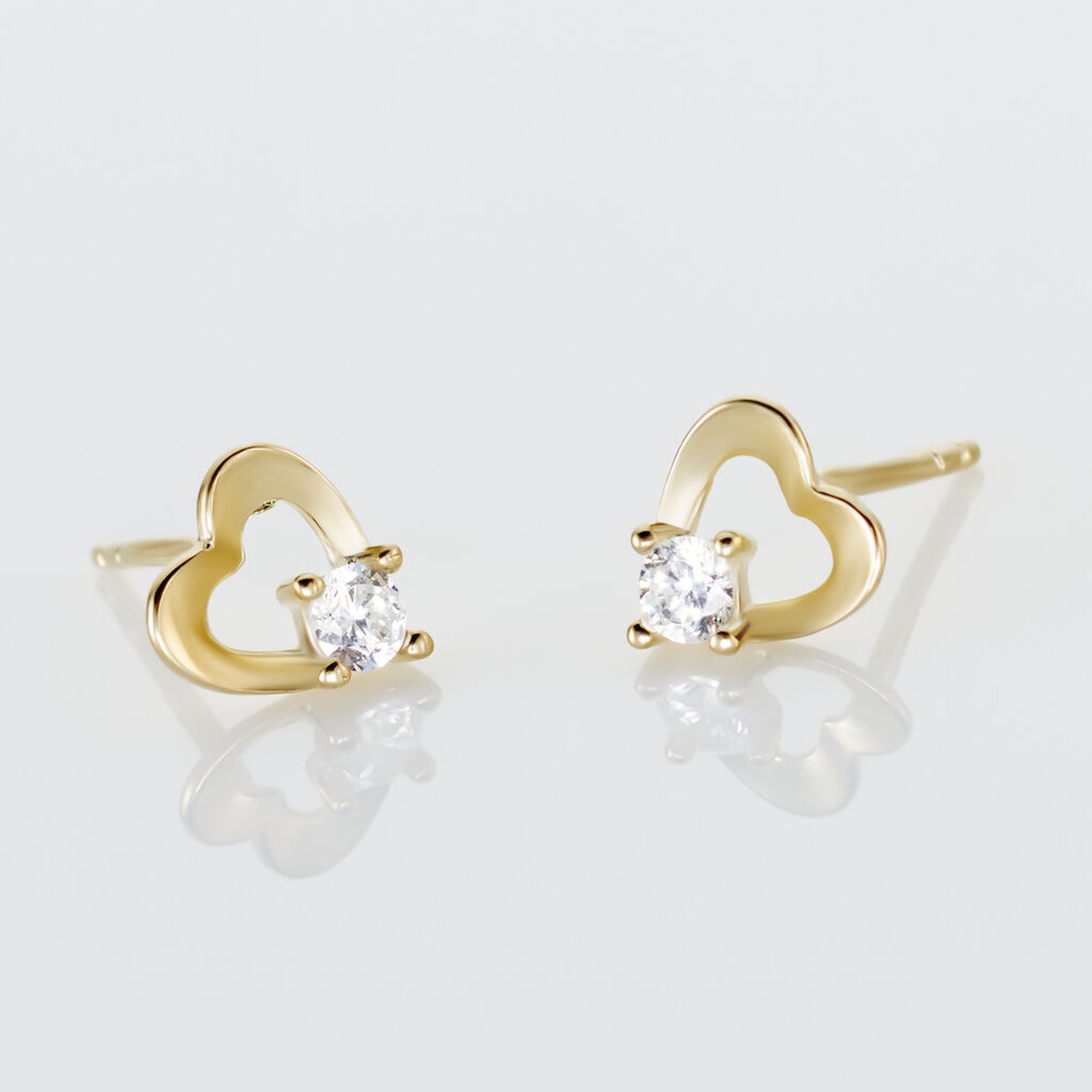 Boucles D'oreilles Puces Daria Cœur Or Jaune Oxyde De Zirconium - Clous d'oreilles Femme | Histoire d’Or