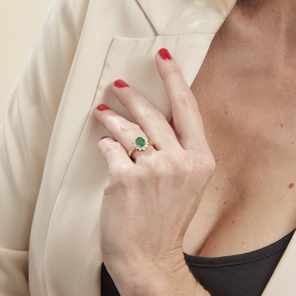Bague Or Jaune Emeraude Diamants - Bagues solitaires Femme | Histoire d’Or