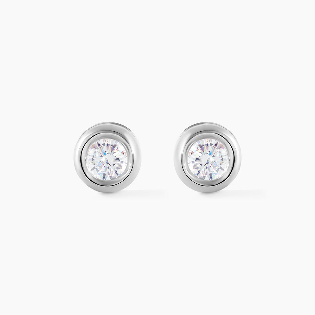 Boucles D'oreilles Puces Eden Serti Pneu Or Blanc Oxyde De Zirconium - Clous d'oreilles Femme | Histoire d’Or
