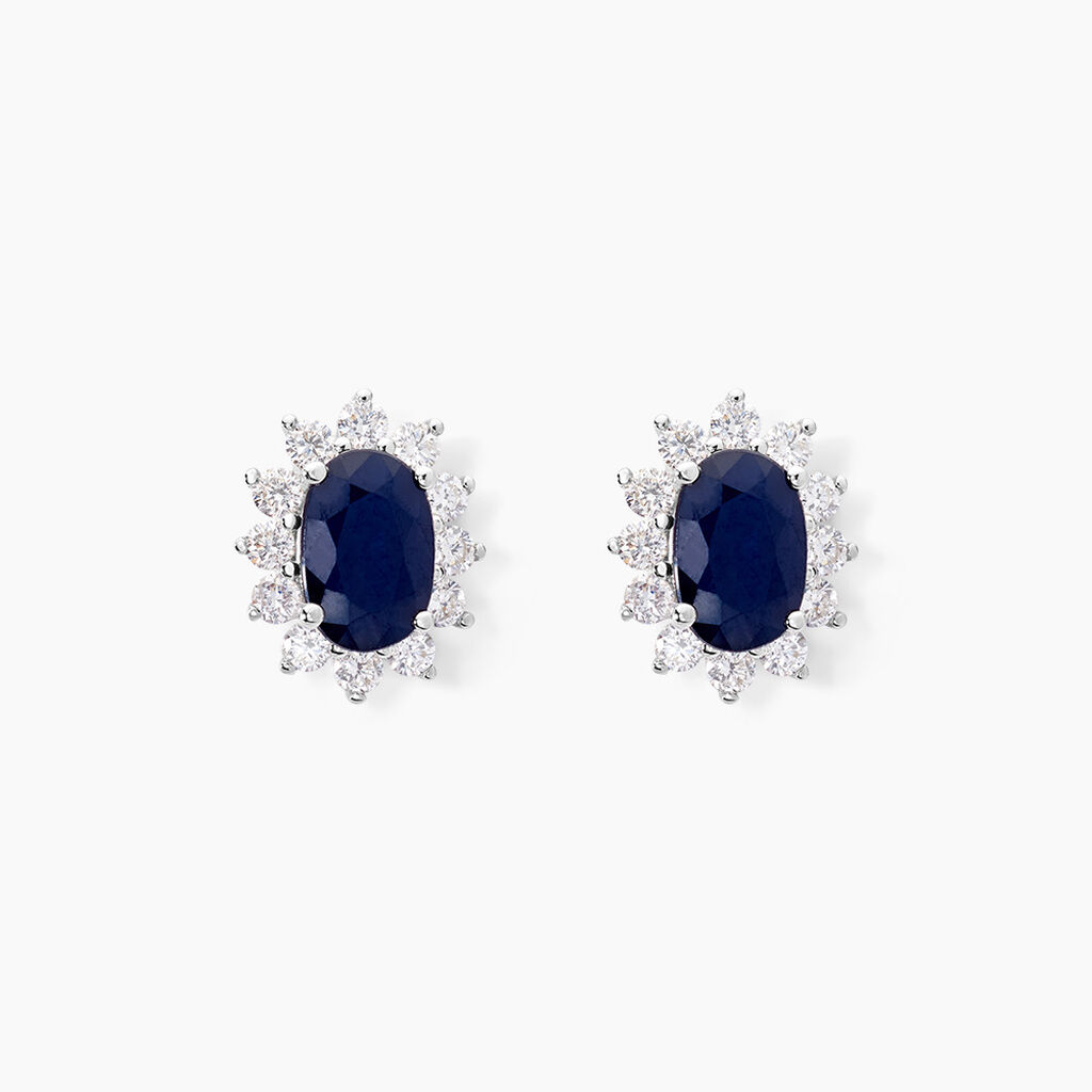 Boucles D'oreilles Or Blanc Saphir Diamants - Clous d'oreilles Femme | Histoire d’Or
