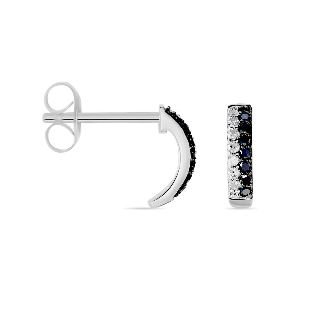 Boucles D'oreilles Puces Demi Lune Or Blanc Diamant - Clous d'oreilles Femme | Histoire d’Or