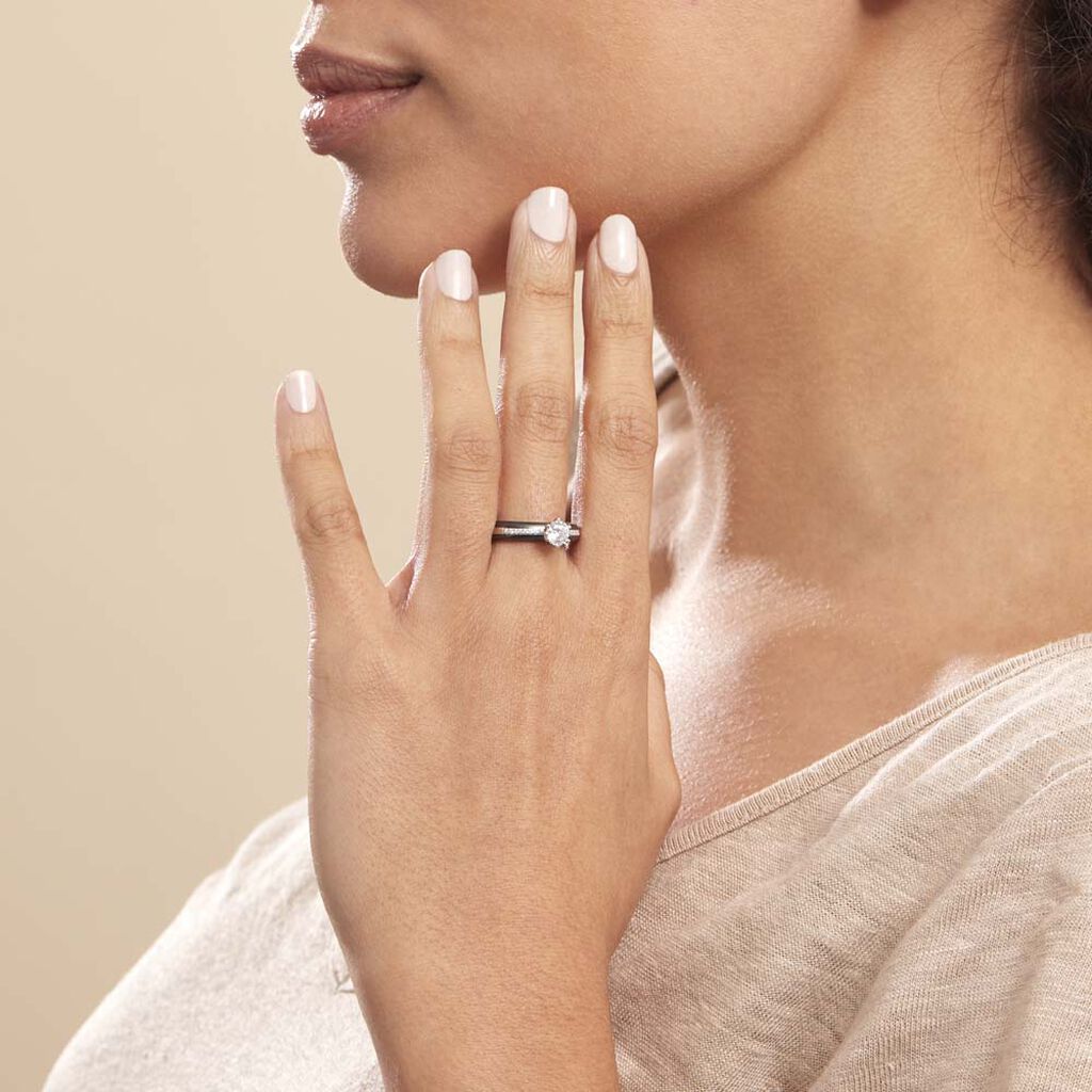 Bague Solitaire Ceramik Design Argent  Oxyde De Zirconium Et Céramique - Bagues solitaires Femme | Histoire d’Or