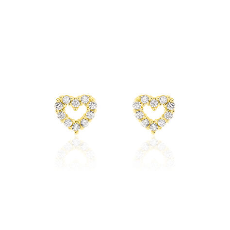 Boucles D'oreilles Puces Coeur Ajoure Or Jaune Oxyde De Zirconium - Boucles d'Oreilles Coeur Femme | Histoire d’Or