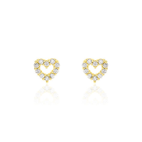 Boucles D'oreilles Puces Coeur Ajoure Or Jaune Oxyde De Zirconium - Boucles d'Oreilles Coeur Femme | Histoire d’Or