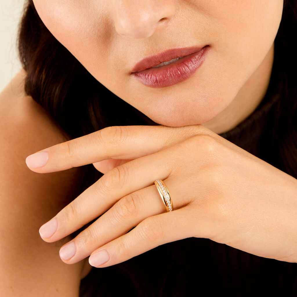 Bague Nadjet Argent Dor&eacute; A L'Or 750/1000 Oxyde De Zirconium - Bagues avec pierre Femme | Histoire d&rsquo;Or