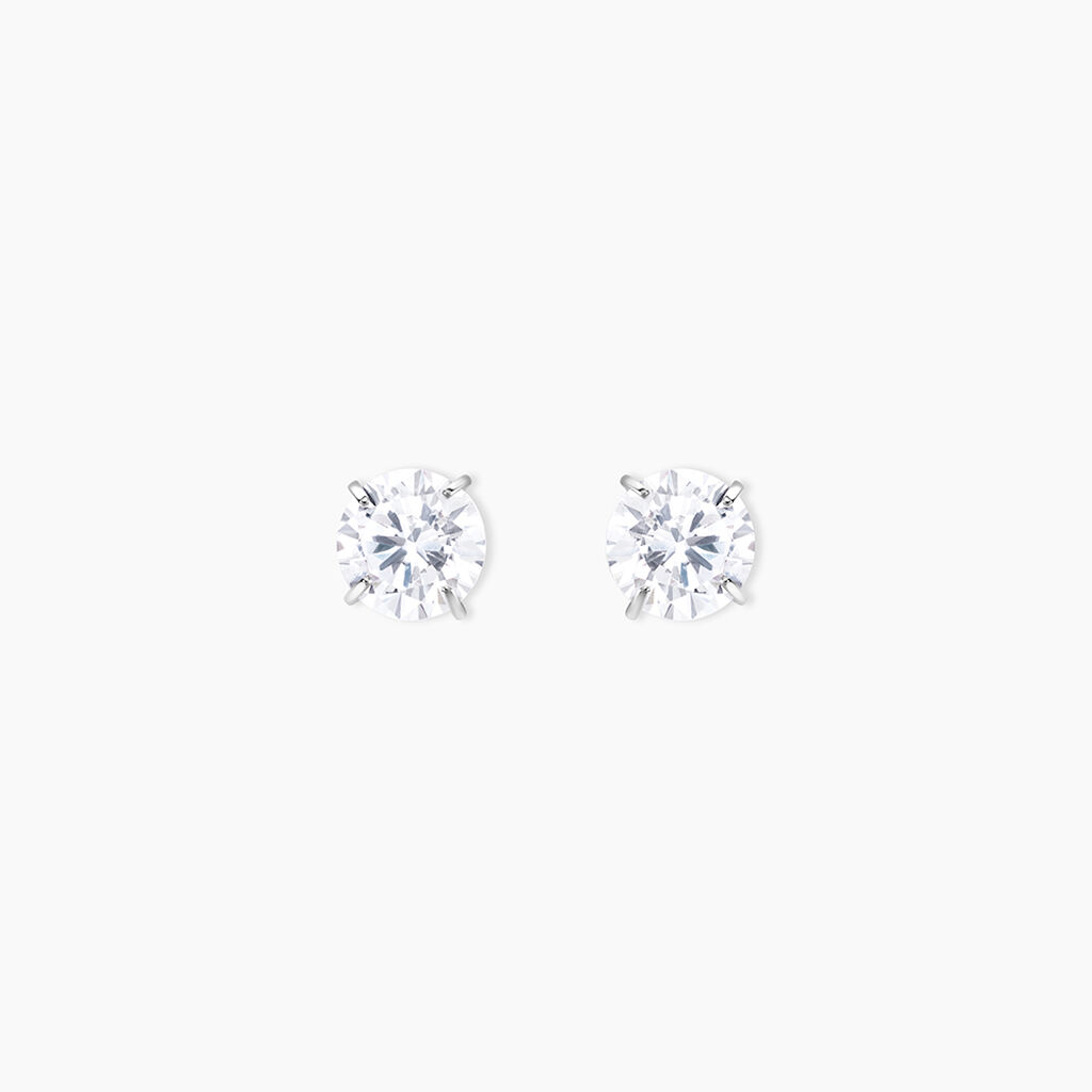 Boucles D'oreilles Puces Or Blanc Katherina Oxyde De Zirconium - Clous d'oreilles Femme | Histoire d’Or