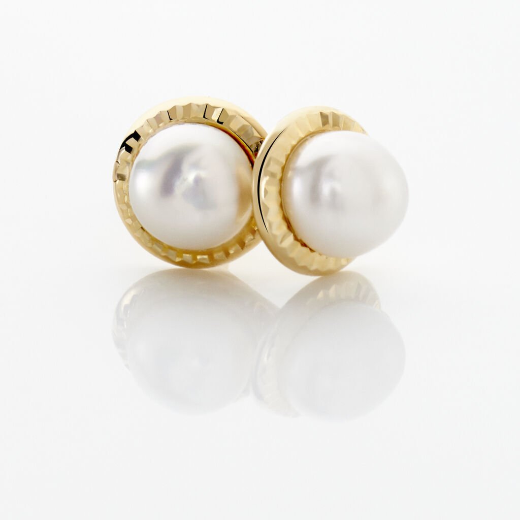 Boucles D'oreilles Puces Valliamee Diamante Or Jaune Perle De Culture - Clous d'oreilles Femme | Histoire d’Or
