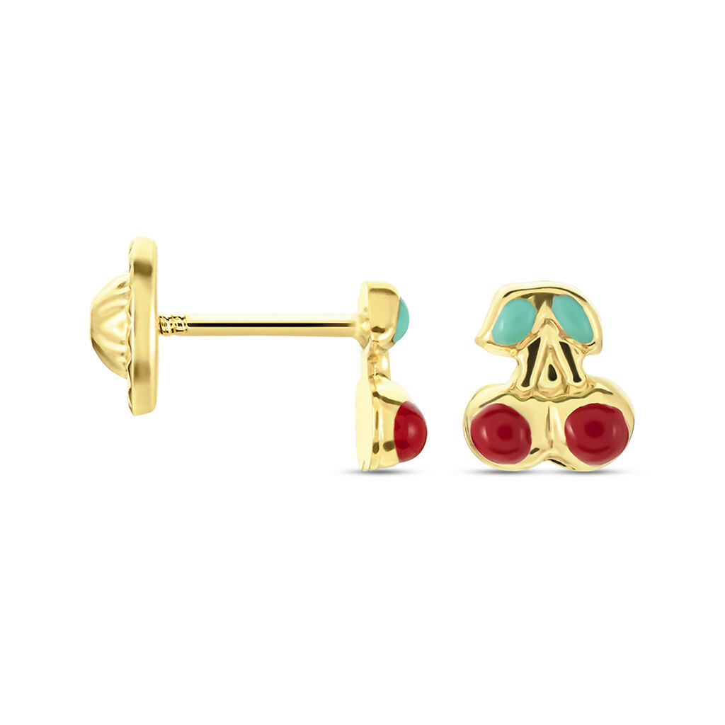 Boucles D'oreilles Puces Or Jaune Helicie Email - Clous d'oreilles Enfant | Histoire d’Or