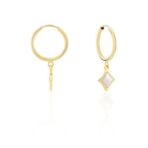 Creoles Lucky Gems Or Jaune Nacre - Boucles d'oreilles cr&eacute;oles Femme | Histoire d&rsquo;Or