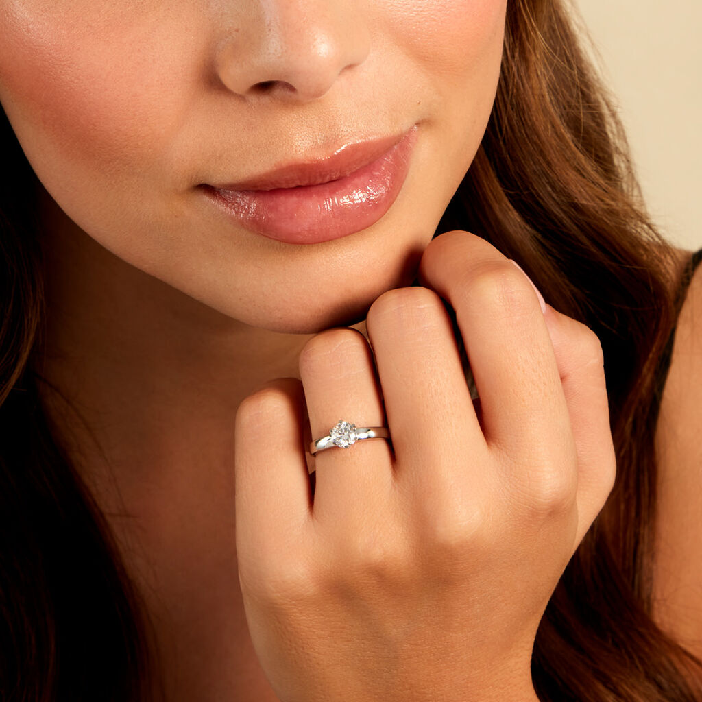 Bague Natalia Ld Platine Blanc Diamant Synth&eacute;tique - Bagues solitaires Femme | Histoire d&rsquo;Or