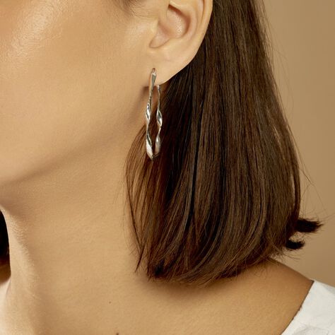 Créoles Argent Blanc Charlie - Boucles d'oreilles créoles Femme | Histoire d’Or