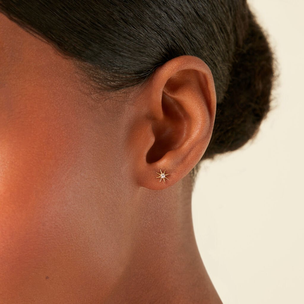 Boucles D'Oreilles Puces Ishmael Or Jaune Oxyde De Zirconium - Clous d'oreilles Femme | Histoire d’Or