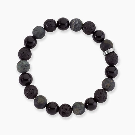 Bracelet Naturel Acier Argent&eacute; Pierre De Lave Jaspe Africain Agate - Bracelets Lithoth&eacute;rapie Homme | Histoire d&rsquo;Or