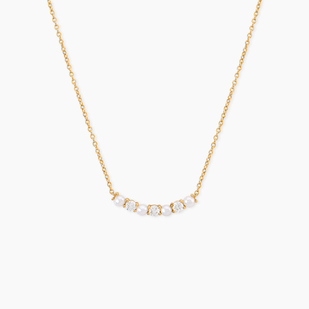 Collier Helena Argent Dor&eacute; A L'Or 750/1000 Perle De Culture Oxyde De Zirconium - Colliers Femme | Histoire d&rsquo;Or