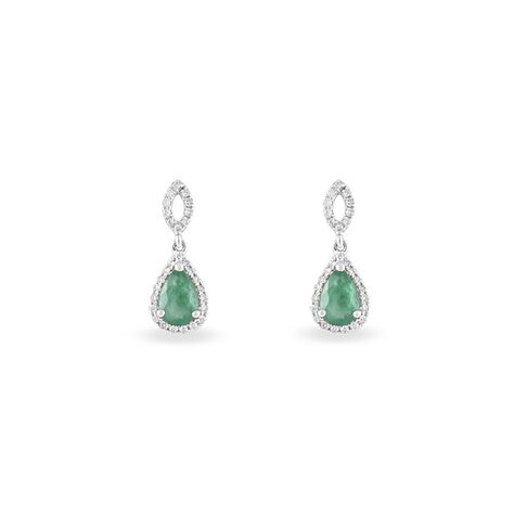 Boucles D'oreilles Puces Sissi Or Blanc Diamant Et Emeraude - Boucles d'oreilles pendantes Femme | Histoire d’Or