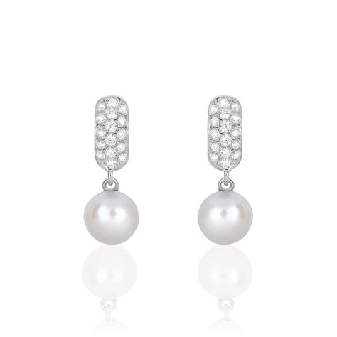 Boucles D'oreilles Pendantes Providence Argent  Perle De Culture Oxyde - Boucles d'oreilles fantaisie Femme | Histoire d’Or