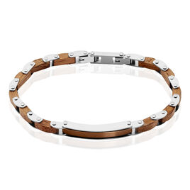 Bracelet Acier Blanc Et Marron Bois Marron Bugios - Bracelets fantaisie Homme | Histoire d’Or