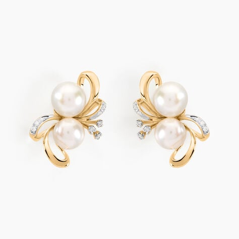 Boucles D'oreilles Puces Wandula Or Jaune Perle De Culture Et Diamant - Clous d'oreilles Femme | Histoire d’Or