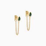 Boucles D'Oreilles Pendantes Ondee Argent Dor&eacute; A L'Or 750/1000 Malachite - Boucles d'oreilles pendantes Femme | Histoire d&rsquo;Or