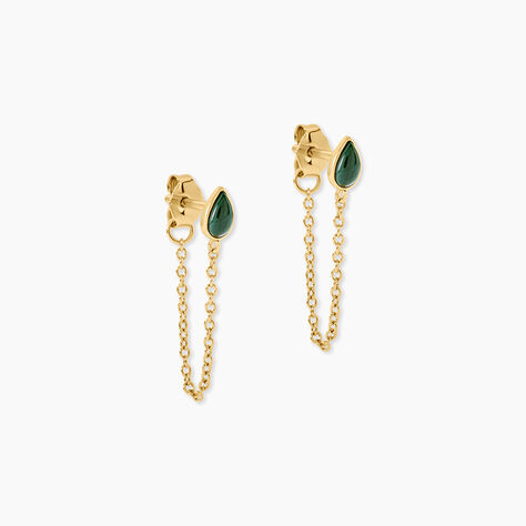 Boucles D'Oreilles Pendantes Ondee Argent Dor&eacute; A L'Or 750/1000 Malachite - Boucles d'oreilles pendantes Femme | Histoire d&rsquo;Or