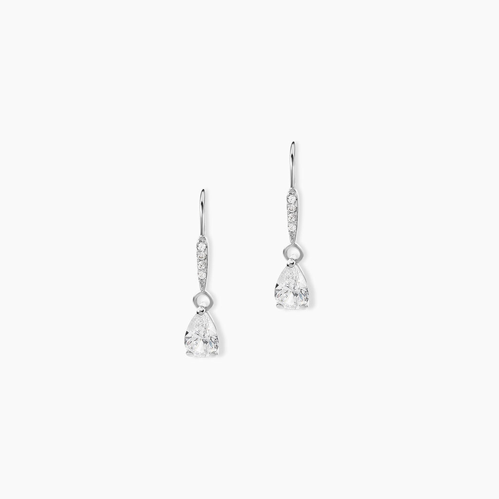 Boucles D'oreilles Pendantes Adib Or Blanc Oxyde De Zirconium - Boucles d'oreilles pendantes Femme | Histoire d&rsquo;Or