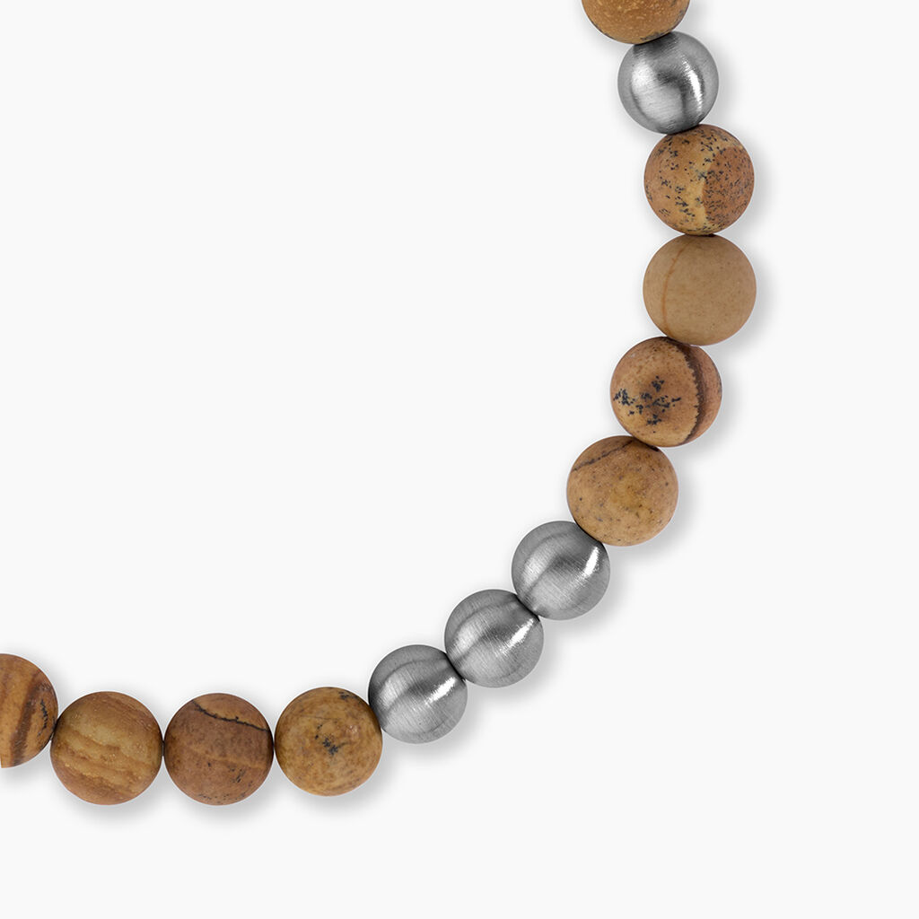 Bracelet Adonis Acier Blanc Jaspe Africain - Bracelets Lithoth&eacute;rapie Homme | Histoire d&rsquo;Or