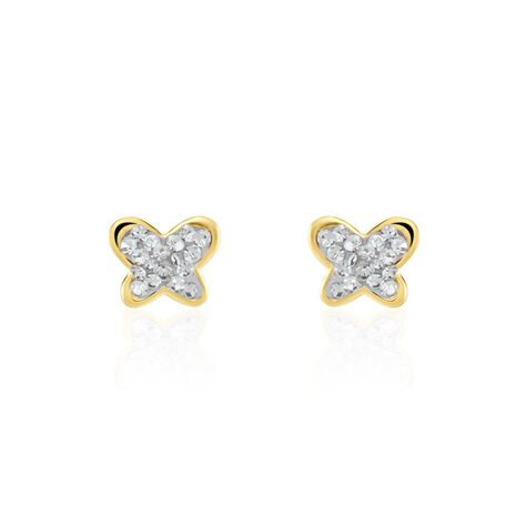 Boucles D'oreilles Puces Or Jaune Cercis Strass - Clous d'oreilles Enfant | Histoire d’Or