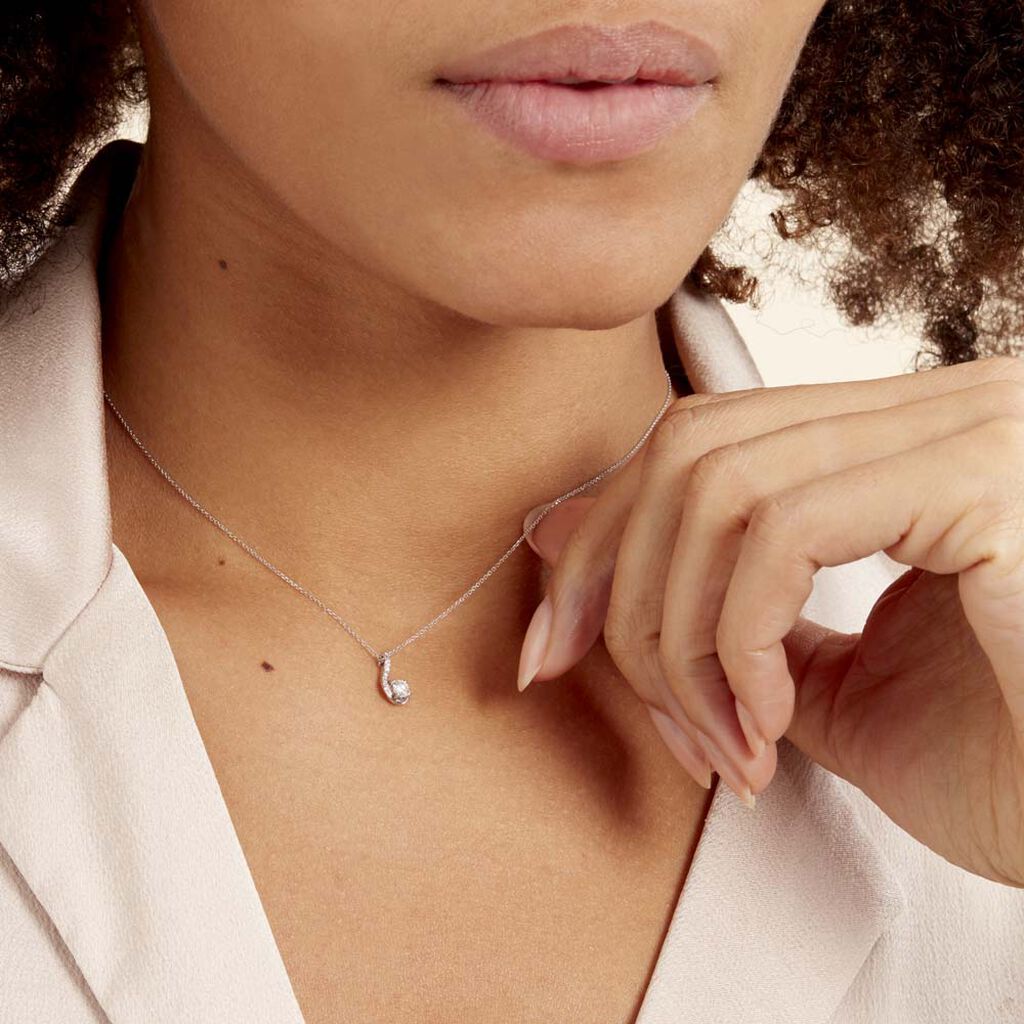 Collier Vrille Accompagnee Or Blanc Diamant - Colliers Femme | Histoire d’Or