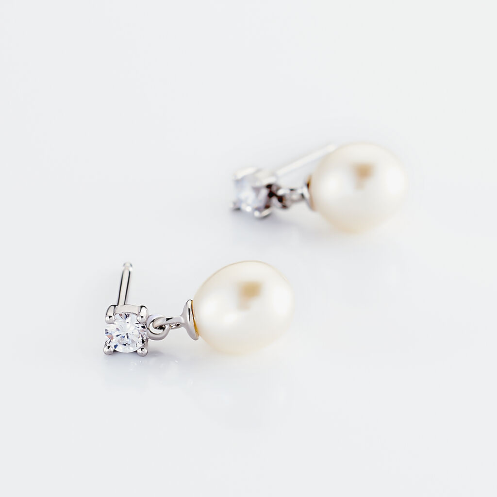 Boucles D'oreilles Pendantes Dolores Argent  Perle De Culture Et Oxyde - Boucles d'oreilles fantaisie Femme | Histoire d’Or