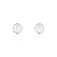 Boucles D'oreilles Puces Pastille Serti Clos Or Blanc Oxyde