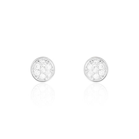 Boucles D'oreilles Puces Pastille Serti Clos Or Blanc Oxyde - Clous d'oreilles Femme | Histoire d’Or