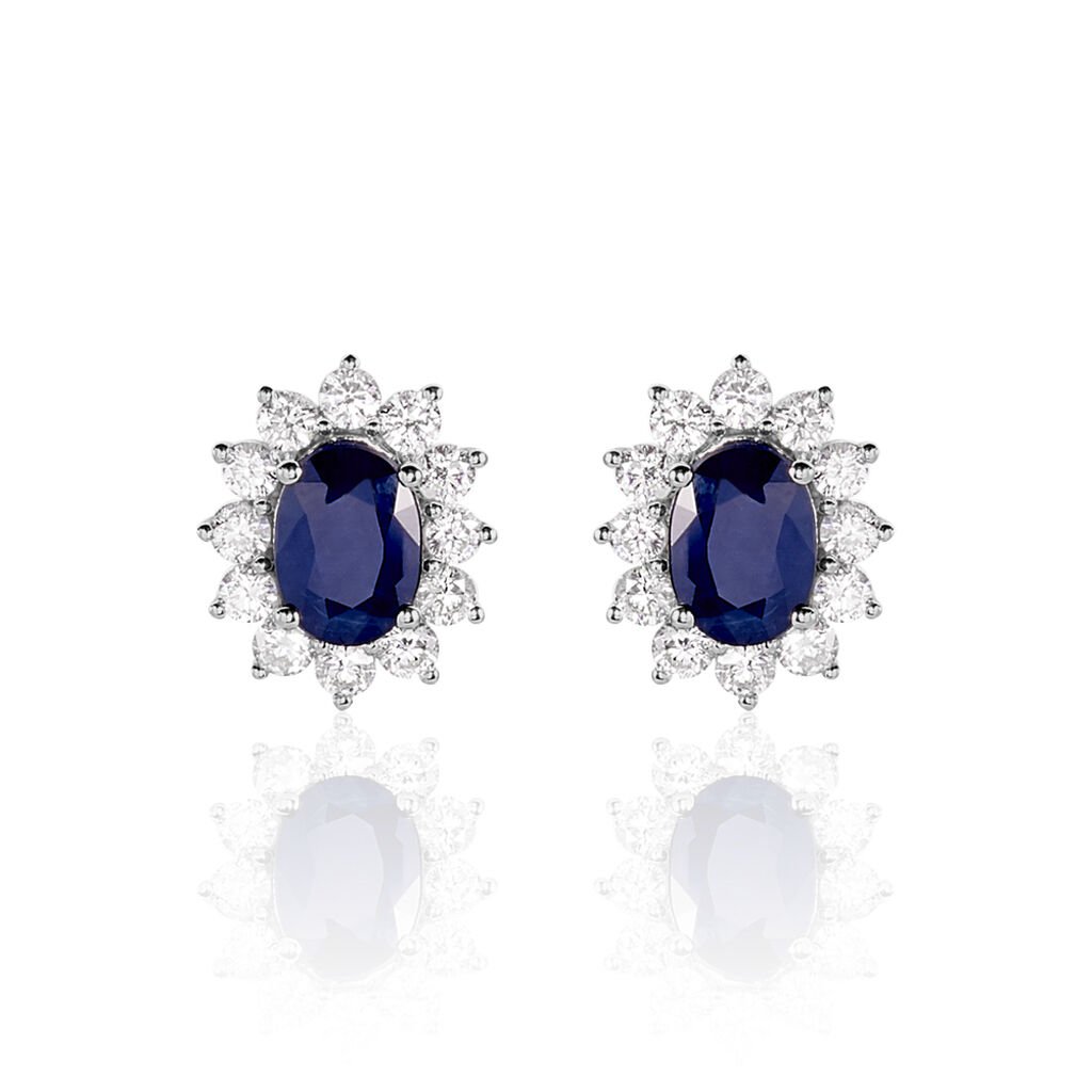 Boucles D'oreilles Or Blanc Saphir Diamants - Clous d'oreilles Femme | Histoire d’Or