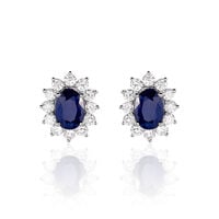 Boucles D'oreilles Or Blanc Saphir Diamants