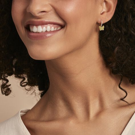 Créole Unitaire Argent Dore Butterfly Nacre Verte Oxydes De Zirconium - Boucles d'oreilles créoles Femme | Histoire d’Or