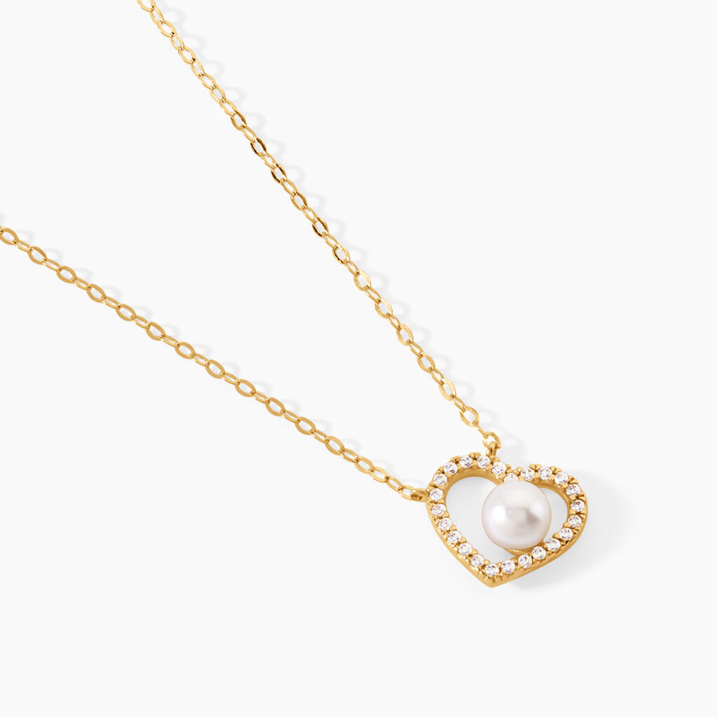 Collier Cagiris Argent Dor&eacute; A L'Or 750/1000 Oxyde De Zirconium Perle De Culture - F&ecirc;te des m&egrave;res Femme | Histoire d&rsquo;Or
