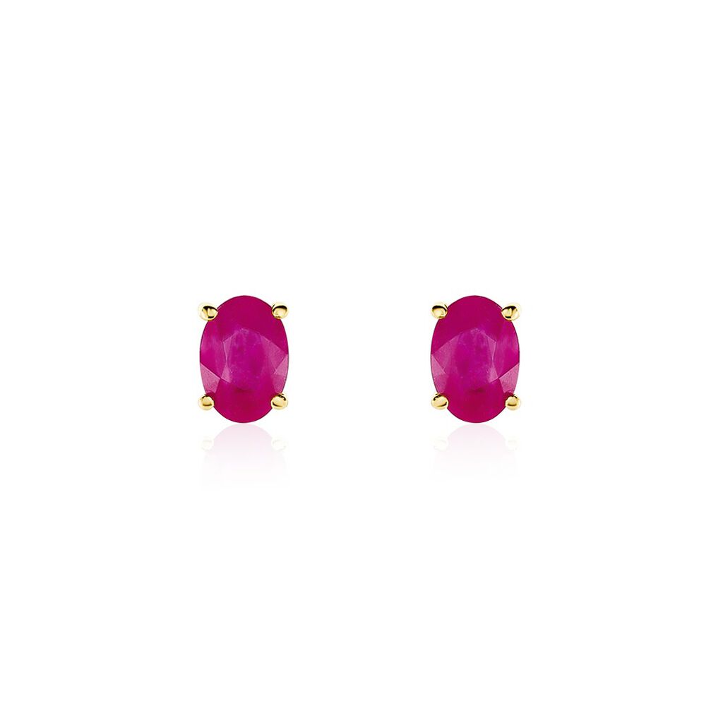 Boucles D'oreilles Puces Ovale Or Jaune Rubis - Clous d'oreilles Femme | Histoire d’Or