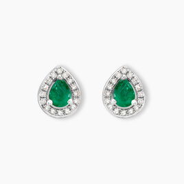 Boucles D'oreilles Puces Elheme Or Blanc Emeraude Et Diamant - Clous d'oreilles Femme | Histoire d’Or