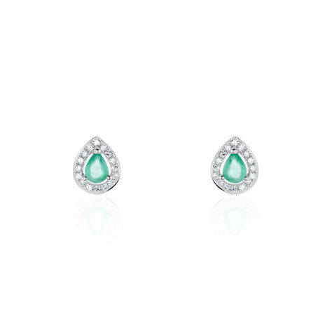 Boucles D'oreilles Puces Elheme Or Blanc Emeraude Et Diamant - Clous d'oreilles Femme | Histoire d’Or