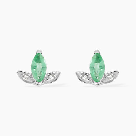 Boucles D'oreilles Puces Or Blanc Febe Emeraude Diamant - Clous d'oreilles Femme | Histoire d’Or