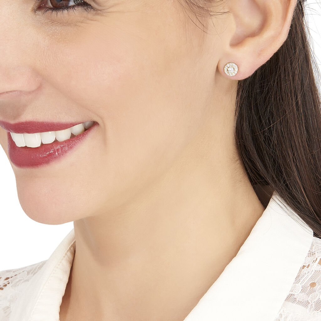 Boucles D'oreilles Puces Tahera Or Jaune Oxyde De Zirconium - Clous d'oreilles Femme | Histoire d’Or