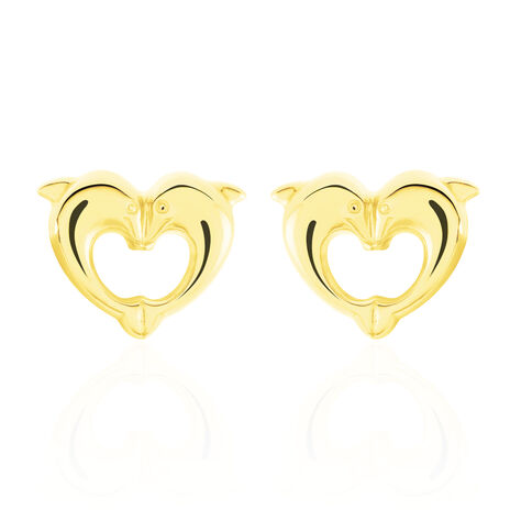 Boucles D'oreilles Puces Fulvie Double Dauphins Or Jaune - Clous d'oreilles Femme | Histoire d’Or